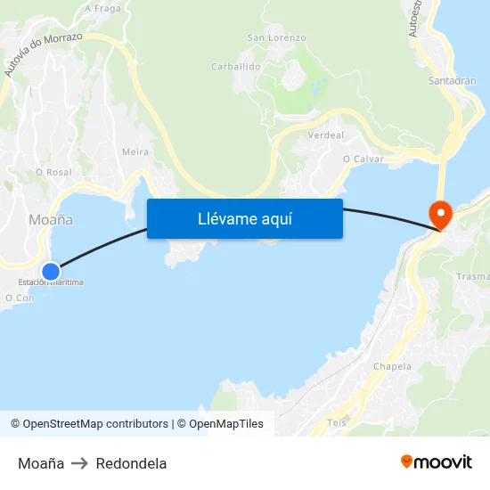 Moaña to Redondela map