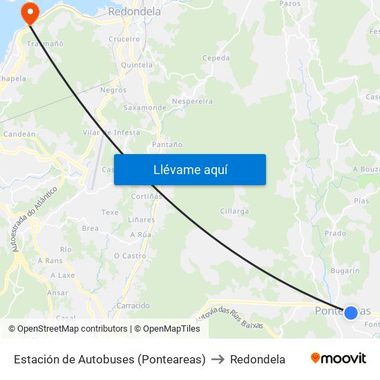 Estación de Autobuses (Ponteareas) to Redondela map