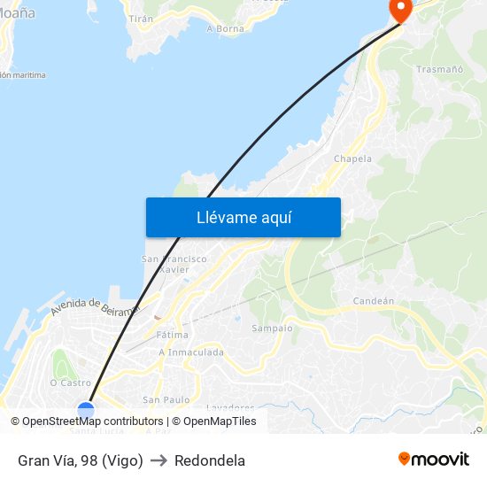 Gran Vía, 98 (Vigo) to Redondela map