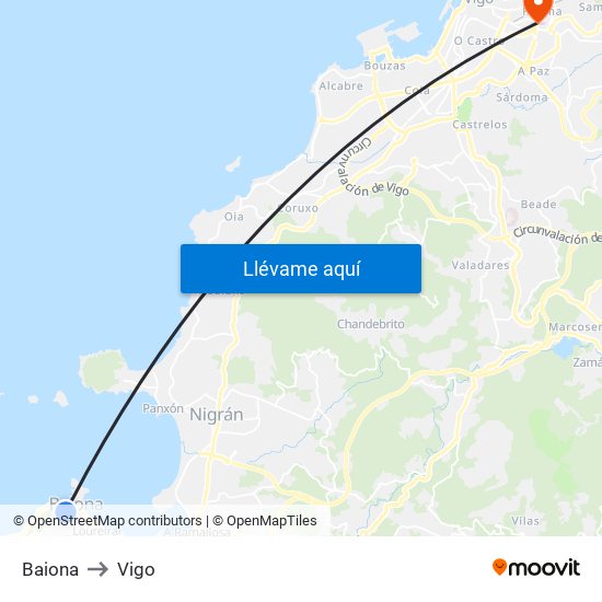 Baiona to Vigo map