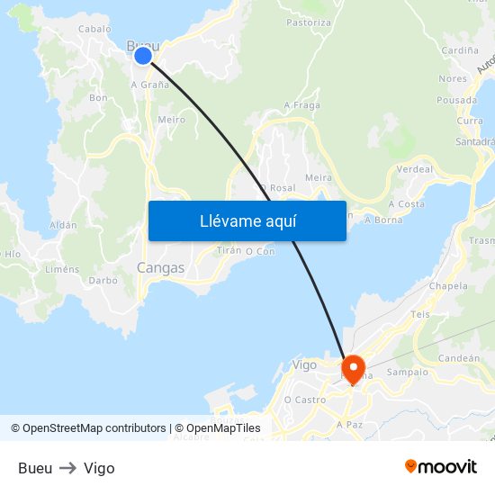 Bueu to Vigo map