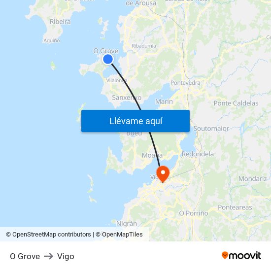 O Grove to Vigo map