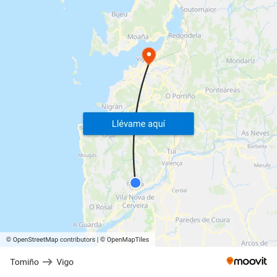 Tomiño to Vigo map