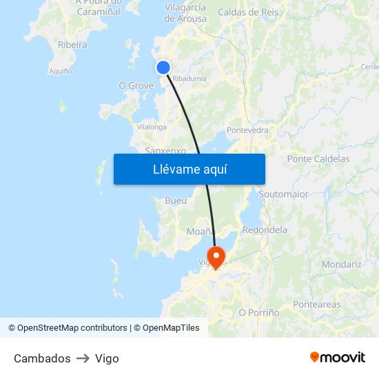 Cambados to Vigo map