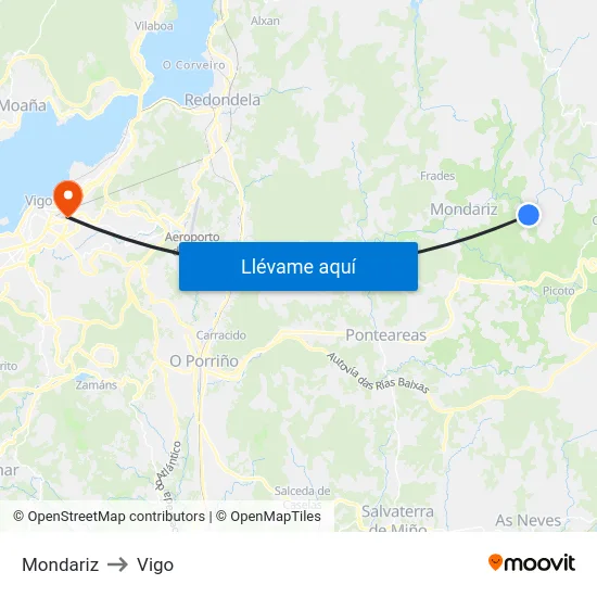 Mondariz to Vigo map
