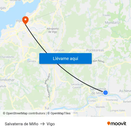 Salvaterra de Miño to Vigo map
