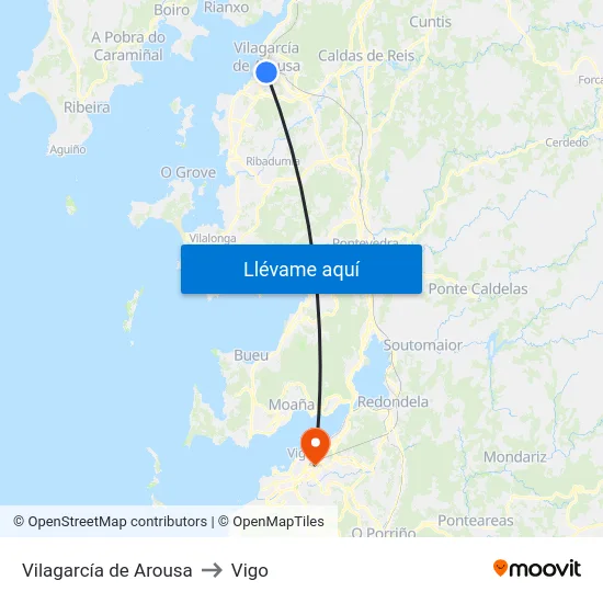 Vilagarcía de Arousa to Vigo map