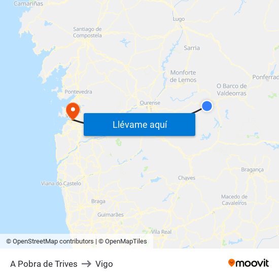 A Pobra de Trives to Vigo map