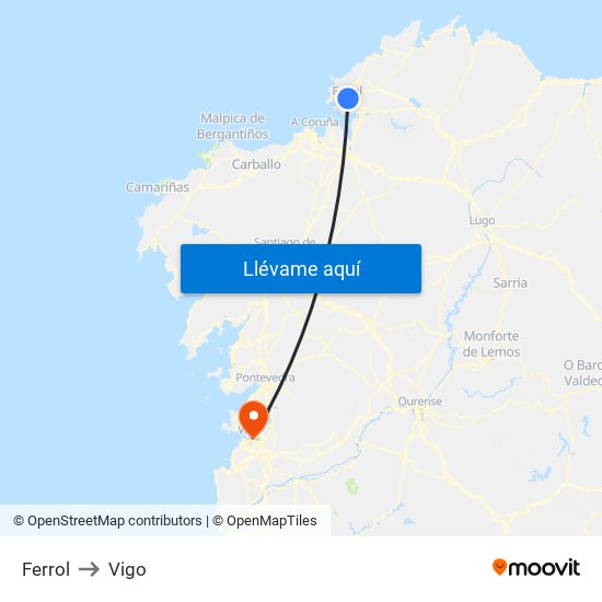 Ferrol to Vigo map