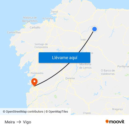 Meira to Vigo map