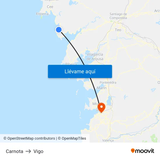 Carnota to Vigo map