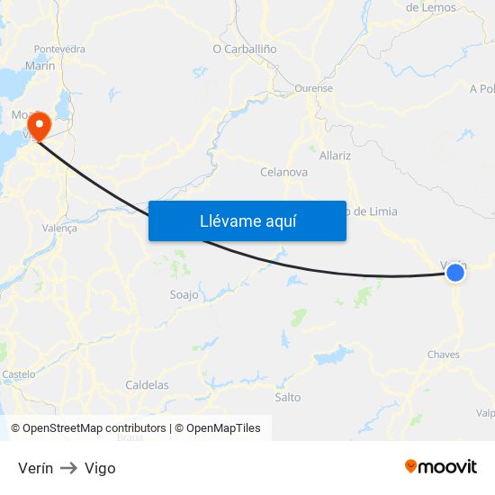 Verín to Vigo map