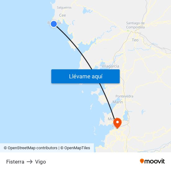 Fisterra to Vigo map