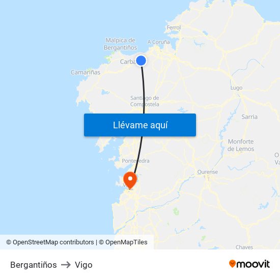 Bergantiños to Vigo map