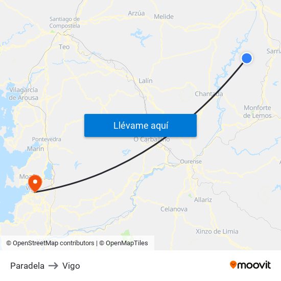 Paradela to Vigo map