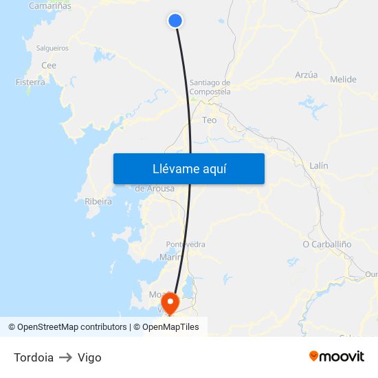 Tordoia to Vigo map