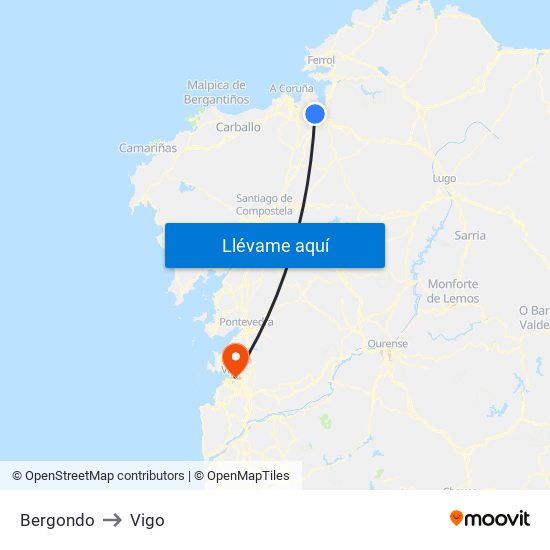 Bergondo to Vigo map