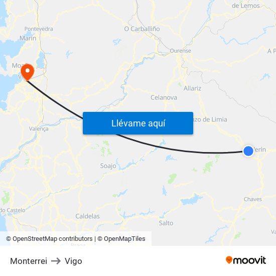Monterrei to Vigo map