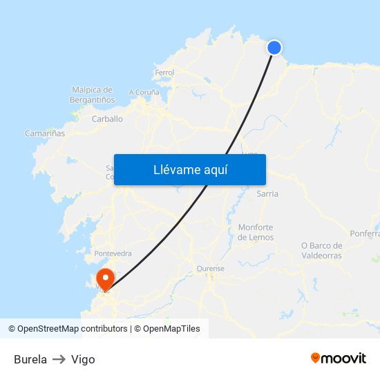 Burela to Vigo map