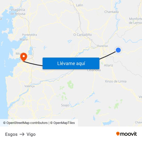 Esgos to Vigo map