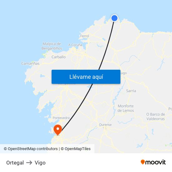 Ortegal to Vigo map