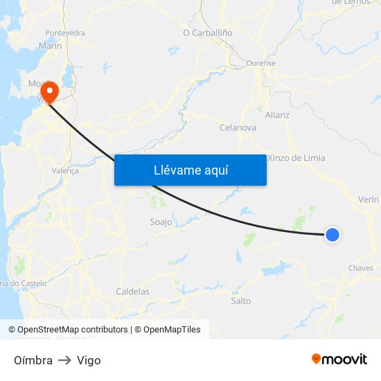 Oímbra to Vigo map