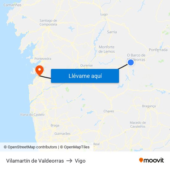 Vilamartín de Valdeorras to Vigo map
