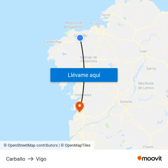 Carballo to Vigo map
