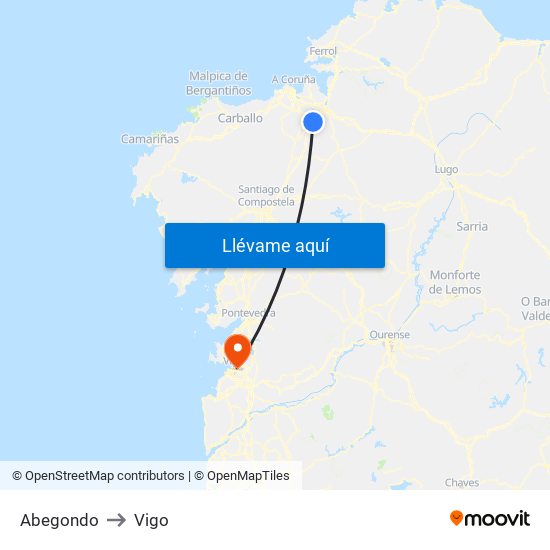 Abegondo to Vigo map