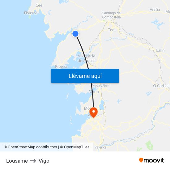 Lousame to Vigo map