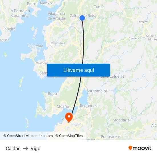 Caldas to Vigo map