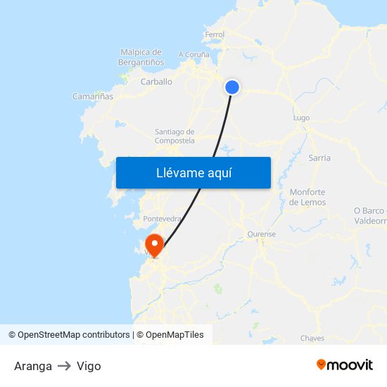 Aranga to Vigo map