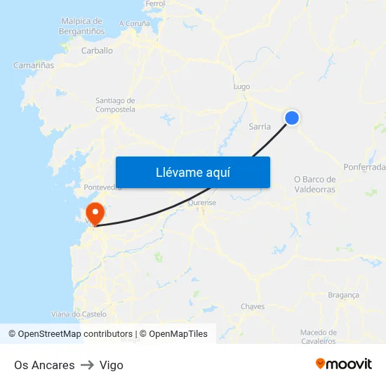 Os Ancares to Vigo map