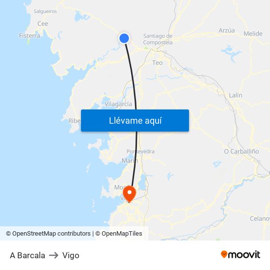 A Barcala to Vigo map