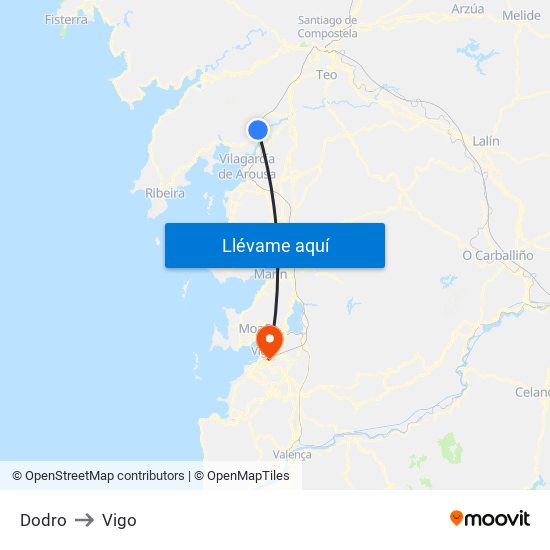 Dodro to Vigo map