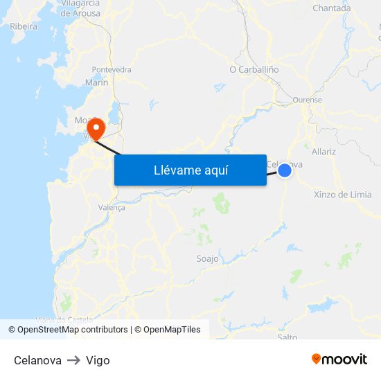 Celanova to Vigo map