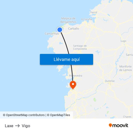 Laxe to Vigo map