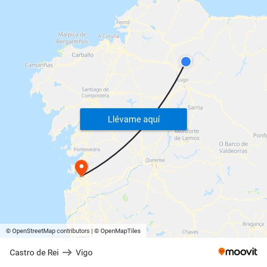 Castro de Rei to Vigo map