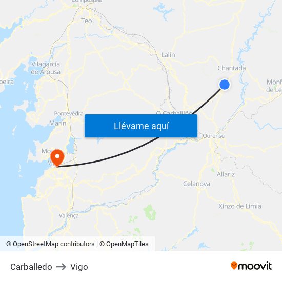 Carballedo to Vigo map