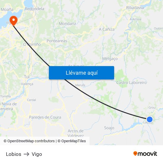 Lobios to Vigo map