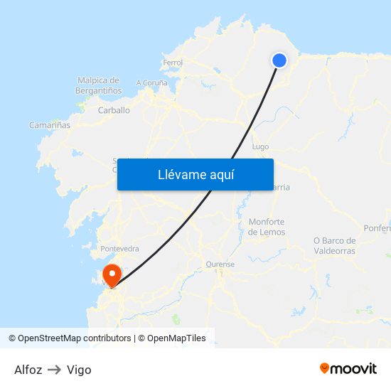 Alfoz to Vigo map