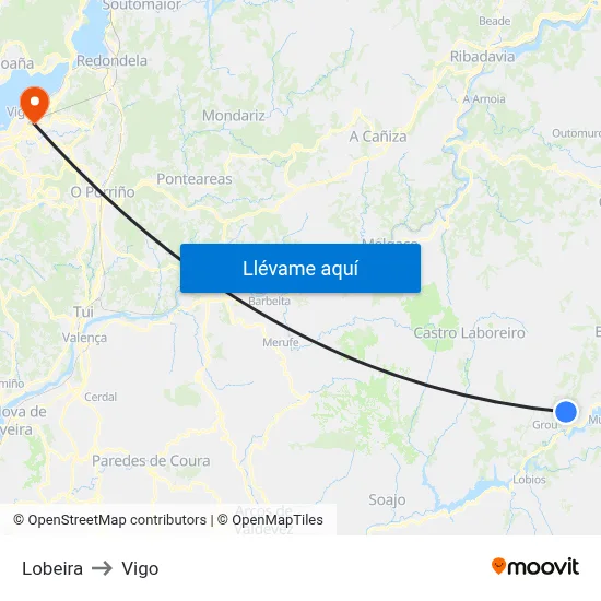 Lobeira to Vigo map