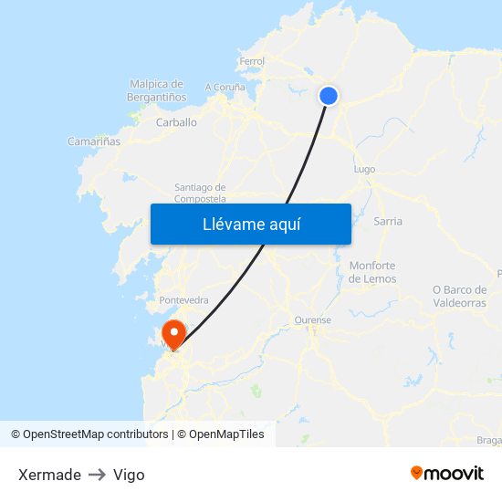 Xermade to Vigo map