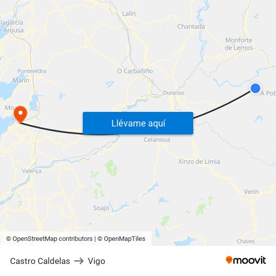 Castro Caldelas to Vigo map