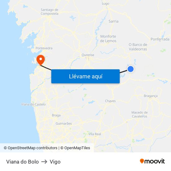 Viana do Bolo to Vigo map