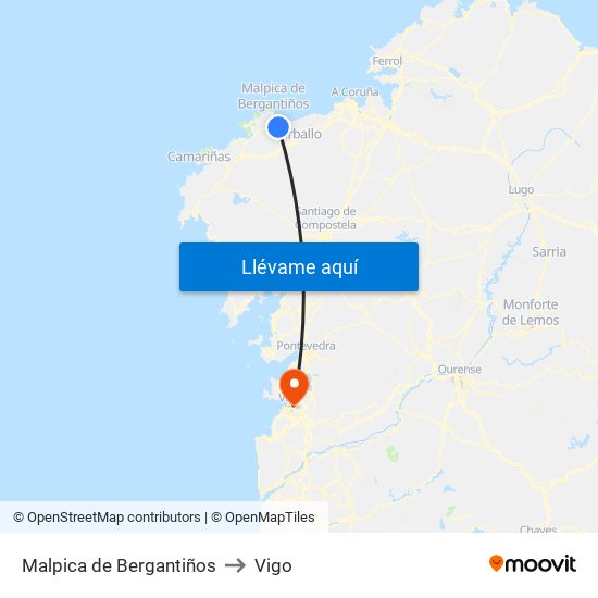 Malpica de Bergantiños to Vigo map