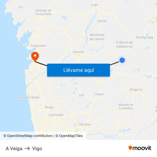 A Veiga to Vigo map