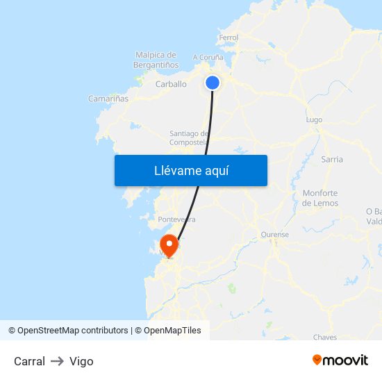 Carral to Vigo map