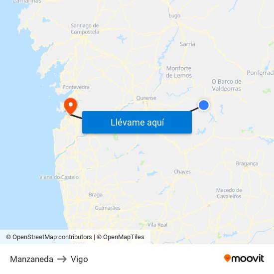 Manzaneda to Vigo map