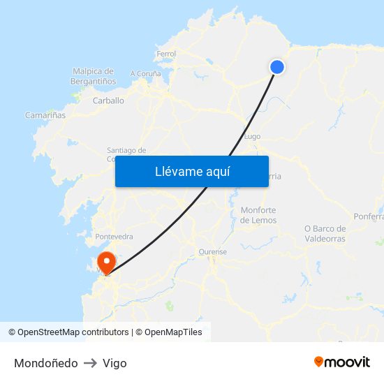 Mondoñedo to Vigo map